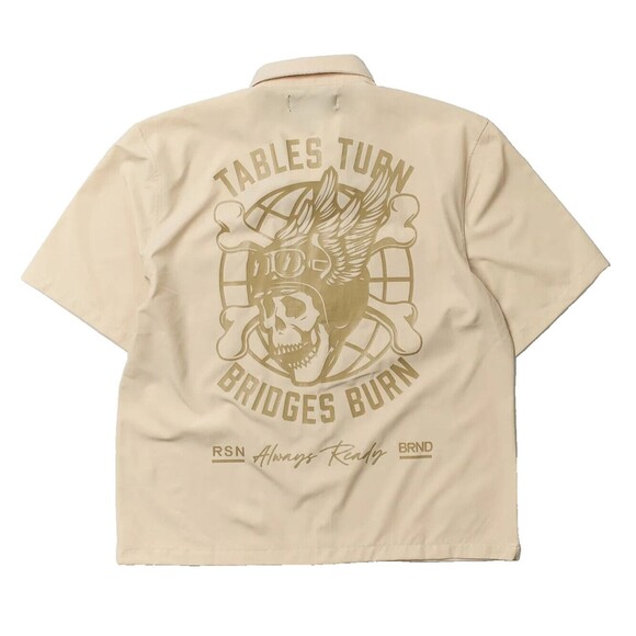 Reason Button Down Shirt Men’s 2X Cream Utility Stretch Skull Short Sleeve - Picture 2 of 8